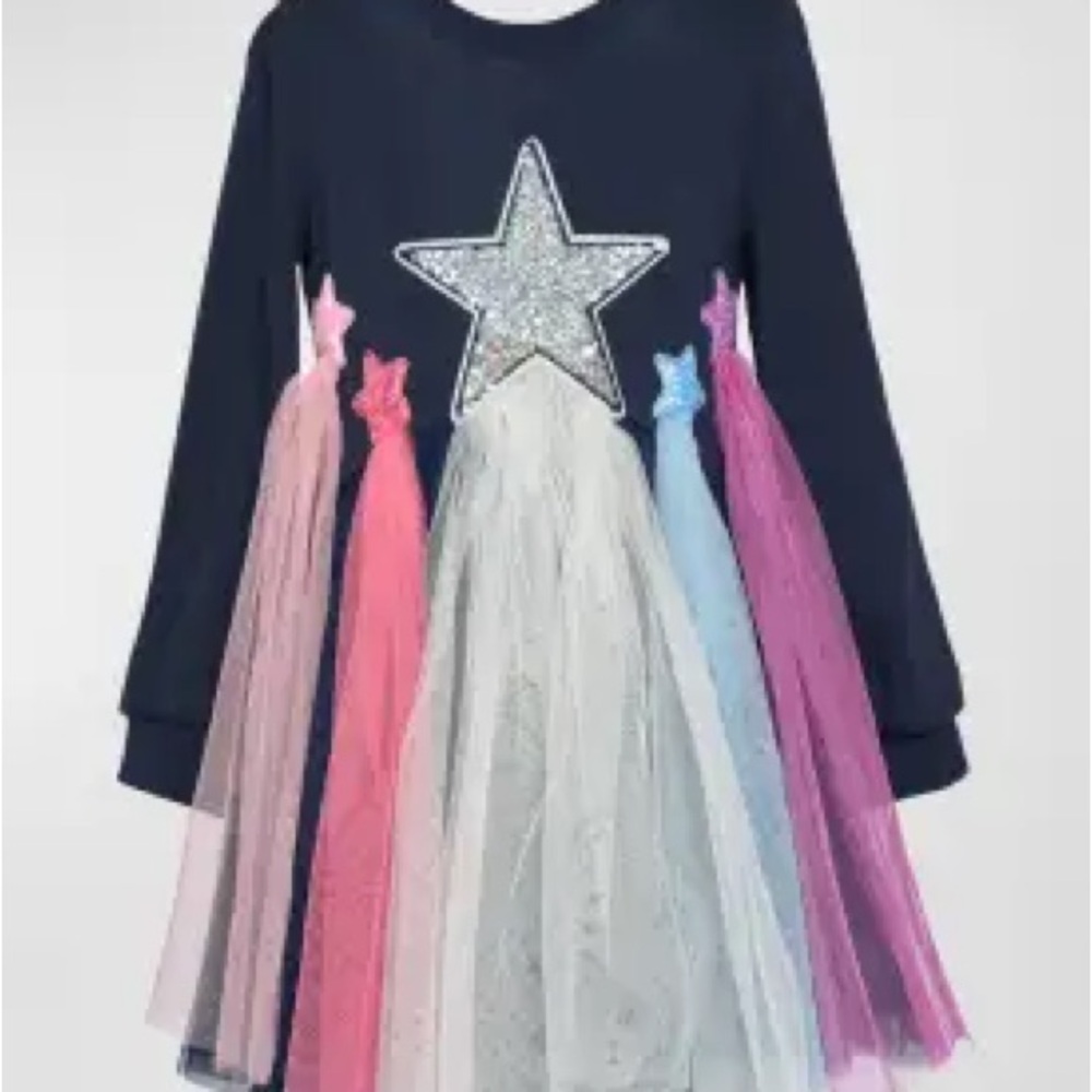 Hannah Banana Glitter Star Dress with Tulle Accents